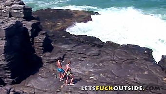 Outdoor Adventure: Babes Get Caught In The Act On A Rocky Terrain